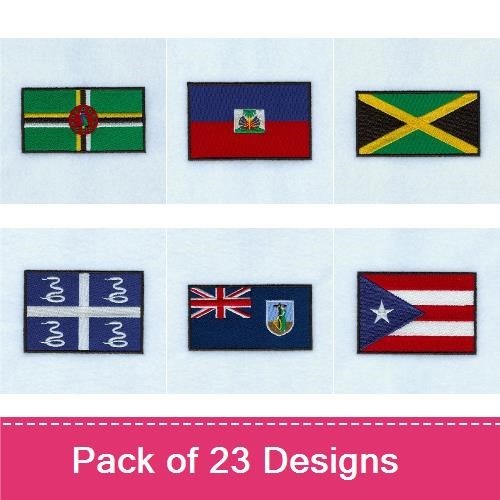 Caribbean Flags Embroidery Designs Bundle – Anguilla, Antigua and Barbuda, Bahamas, Barbados & More (23 Designs)