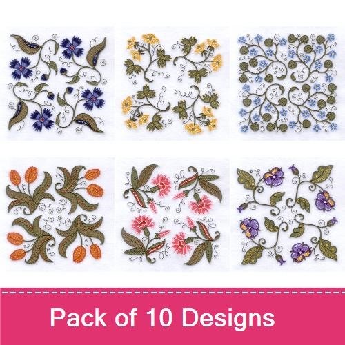 Spring Jacobean Flower Squares