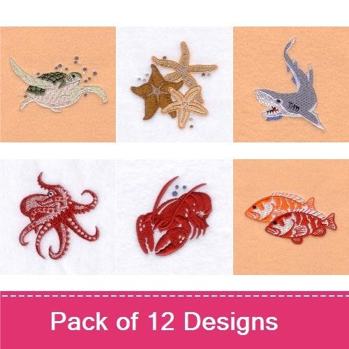 Ocean Life Embroidery Bundle – Seahorse Trio, Dolphin, Octopus, Starfish & More (12 Designs)