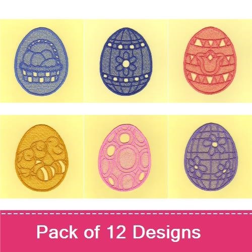 FSL Easter Egg Embroidery Bundle – Lace Egg with Basket, Lace Egg with Flowers, Lace Egg with Stars & More (12 Designs)