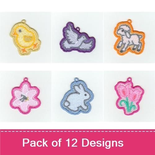 Easter-themed Key Fob Embroidery Bundle – Easter Basket Charm, Chick Charm, Flower Charm & More (12 Designs)