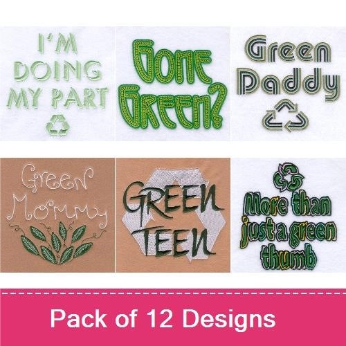 Eco-Friendly Phrases Embroidery Designs Bundle – I'm Doing My Part, Gone Green, Green Daddy & More (12 Designs)