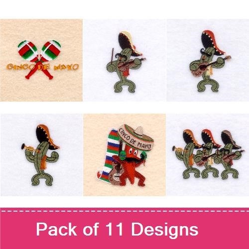Cinco de Mayo Celebration Embroidery Designs Bundle – Maracas, Sombrero, Fiesta Banner & More (11 Designs)