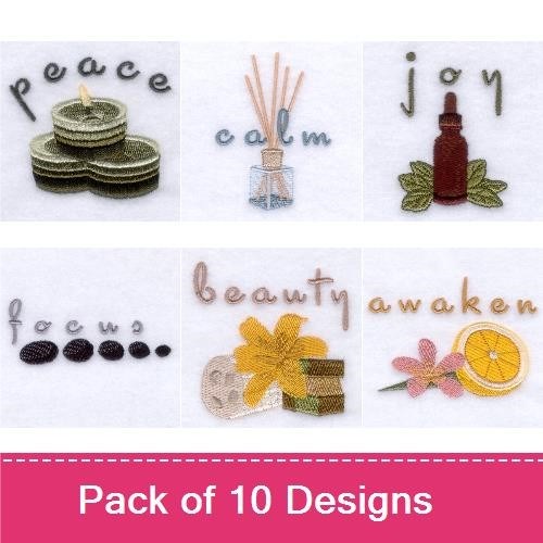 Wellness & Tranquility Embroidery Bundle – Peace Candles, Calm Diffuser, Comfort Jar & More (10 Designs)