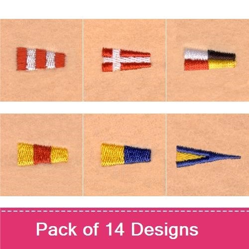 Nautical Signal Flags Embroidery Designs Bundle – Red and White Flag, Blue and Yellow Flag, Green Flag & More (14 Designs)