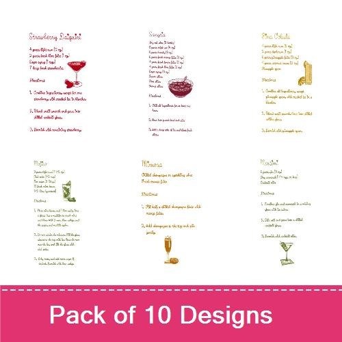 Redwork Cocktail Recipes Embroidery Bundle – Strawberry Daiquiri, Margarita, Mojito & More (10 Designs)