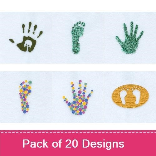 Foot and Hand Prints Embroidery Designs Bundle – Footprint, Handprint, Colorful Handprint & More (20 Designs)