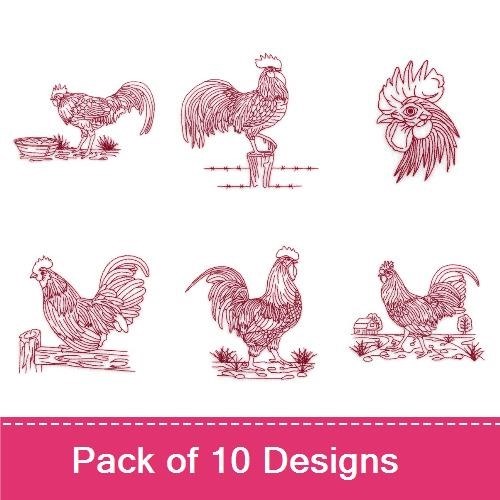 Redwork Roosters