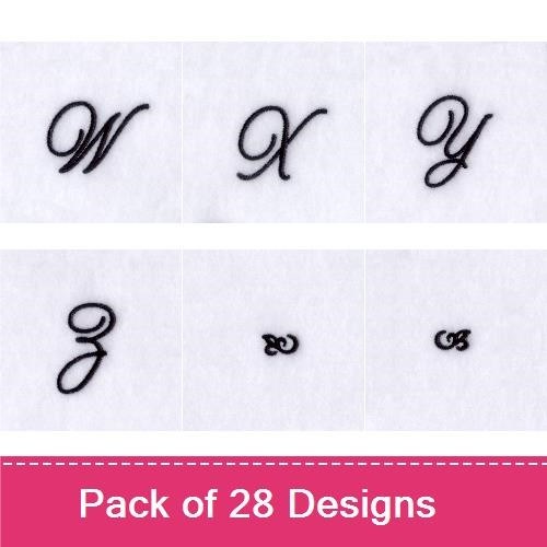 Elegant Script Alphabet Embroidery Bundle – Letter A, Letter B, Letter C & More (28 Designs)