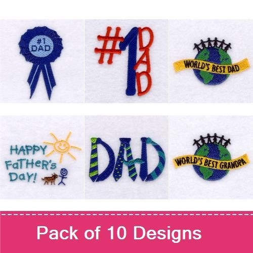 Father and Grandfather Embroidery Bundle – #1 Dad Ribbon, World's Best Dad, Hand's Down Grandpa & More (10 Designs)