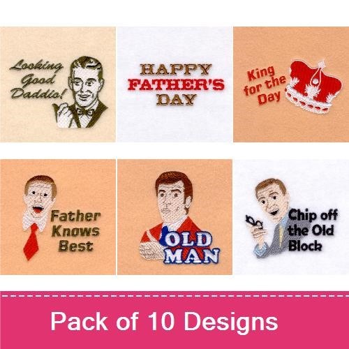 Vintage Father's Day Embroidery Designs Bundle – Looking Good Daddio, King for the Day, Dad Jokes & More (10 Designs)