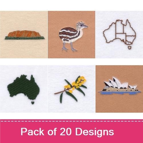 Australian Wildlife Embroidery Bundle – Emu, Uluru, Clownfish & More (20 Designs)