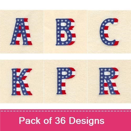 Patriotic Alphabet Embroidery Designs Bundle – Letter A, B, C, D, E, F & More (36 Designs)