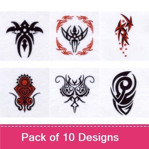 Tribal Tattoo Embroidery Designs Bundle – Dragon, Floral, Abstract & More (10 Designs)