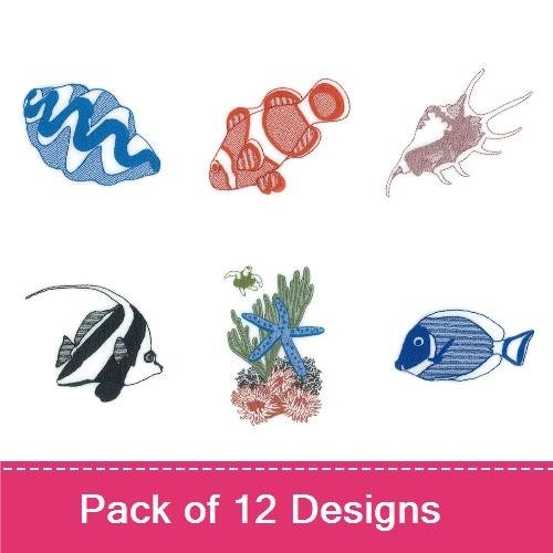 Ocean Life Embroidery Bundle – Clownfish, Angelfish, Seahorse, Starfish & More (12 Designs)