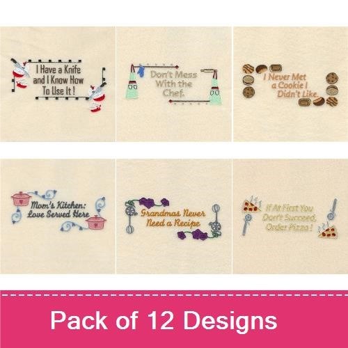 Funny Kitchen Humor Embroidery Bundle – I Have a Knife, Bacon: The Other Food Group, & More (12 Designs)