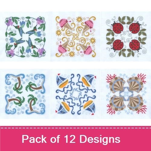Floral & Insect Embroidery Designs Bundle – Bee and Flower, Orange Butterfly, Floral Vine & More (12 Designs)
