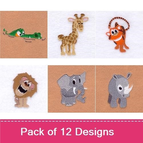 Jungle Animals Embroidery Bundle – Monkey, Zebra, Hippo, Giraffe, Lion & More (12 Designs)