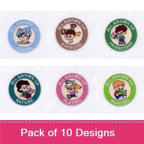 ITH Activity Badges for Kids Embroidery Bundle – Clean, Exercise, Friendship & More (10 Designs)