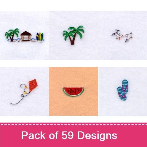 Beach-Themed Embroidery Bundle – Beach Bucket with Shovel, Seashell, Starfish & More (59 Designs)