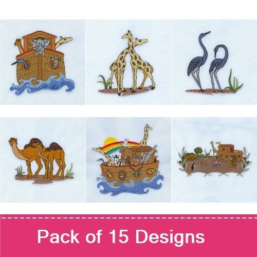Noah's Ark Animal Embroidery Bundle – Camels, Zebras, Penguins & More (15 Designs)