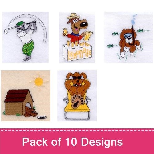Dog Embroidery Bundle – Fun Summer Activities (10 Designs)