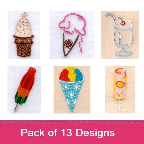 Summer Treats Embroidery Designs Bundle – Popsicle, Ice Cream Cone, Milkshake & More (13 Designs)