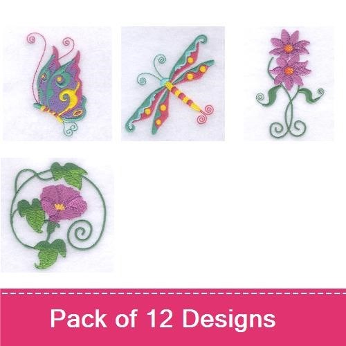 Butterfly & Floral Embroidery Bundle – Whimsical Butterfly with Floral Detail, Colorful Butterfly, Elegant Floral Design & More (12 Designs)