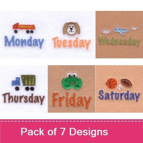 Days of the Week Embroidery Bundle – Fun Designs (7 Designs)