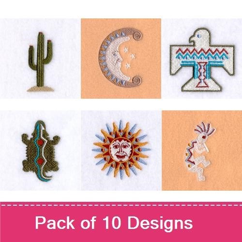 Cactus, Moon & Thunderbird Embroidery Bundle – Southwestern Designs (10 Designs)