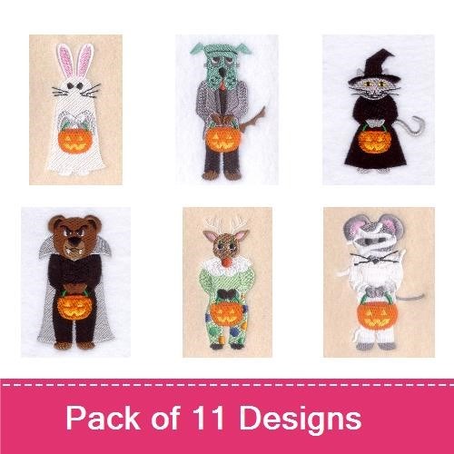 Halloween Animal Embroidery Bundle – Bunny, Dog, Cat, Bear, Deer, Mouse (11 Designs)