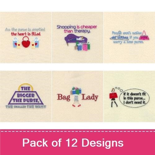 Shopping Quotes Embroidery Designs Bundle – Just Let Me Shop, Shopping is Cheaper Than Therapy & More (12 Designs)
