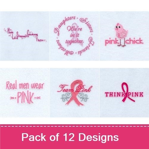 Breast Cancer Awareness Embroidery Designs Bundle – Get Your Pink On, Real Men Wear Pink, & More (12 Designs)