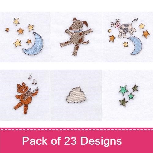Dog & Cat Embroidery Bundle – Whimsical Stars and Moon (23 Designs)