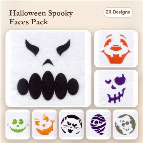 Applique Halloween Spooky Faces Embroidery Bundle – Ghost Face, Pumpkin Face, Skull Face & More (20 Designs)