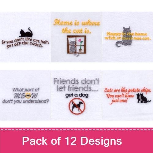 Cat Themed Embroidery Bundle – Quotes for Cat Lovers (6 Designs)