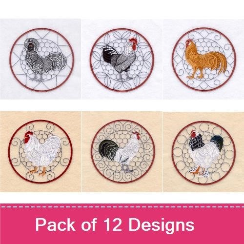 Farm Animal Embroidery Bundle – Rooster, Hen, Silkie Chicken & More (12 Designs)