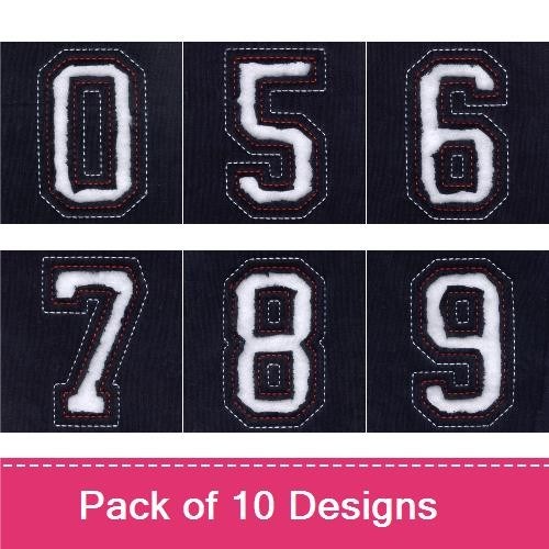 Applique Varsity Numbers Embroidery Bundle – Varsity Number 0, 1, 2, 3, 4, 5, 6, 7 & More (10 Designs)