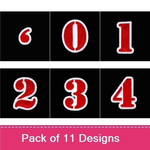 Applique Red Retro Numbers Embroidery Bundle – Number 0, Number 1, Number 2, Number 3 & More (11 Designs)