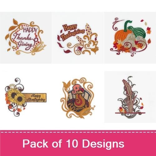 Thanksgiving Harvest Embroidery Designs Bundle – Harvest Basket with Apples, Cornucopia, Pumpkin Pie & More (10 Designs)
