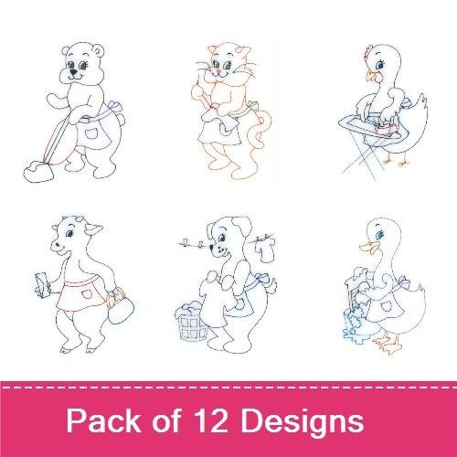 Cleaning Animal Embroidery Bundle – Bear, Cat, Duck & Goat (12 Designs)