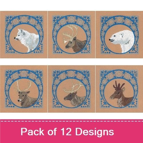 Wildlife Animal Portraits Embroidery Bundle – Arctic Wolf, Polar Bear, Deer, Bobcat & More (12 Designs)