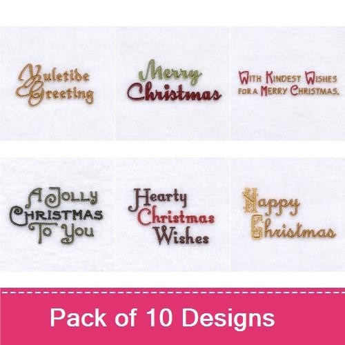 Christmas Greetings Embroidery Designs Bundle – Merry Christmas, Yuletide Greeting, Heartfelt Wishes & More (10 Designs)