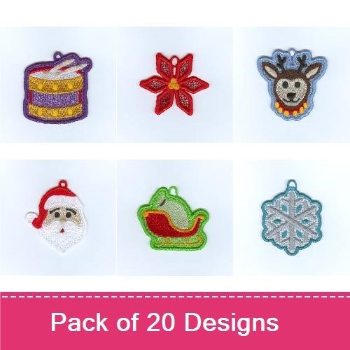 FSL Christmas Ornament Embroidery Designs Bundle – Angel, Bell, Candy Cane, Gingerbread Man & More (20 Designs)
