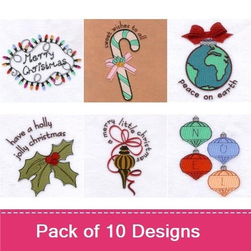 Christmas Ornaments Embroidery Designs Bundle – Holly Ornament, Candle Ornament, Candy Cane Ornament & More (10 Designs)
