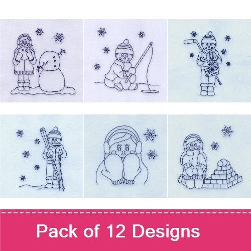 Winter Kids Bluework Design Pack