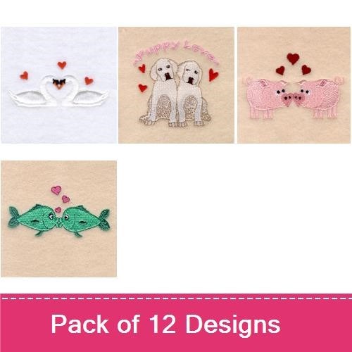 Animal Love Embroidery Bundle – Heartfelt Designs (12 Designs)
