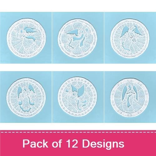 FSL Angel Silhouettes Embroidery Bundle – Guardian Angel, Angel with Trumpet, Angel with Harp & More (12 Designs)