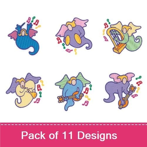 Musical Angel Embroidery Designs Bundle – Musical Angel with Notes, Angel with Harp, Singing Angel & More (11 Designs)