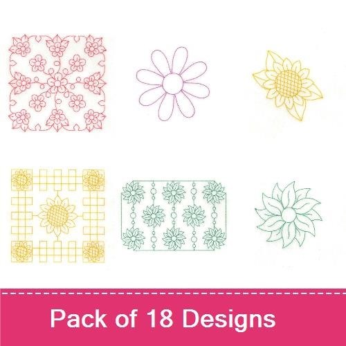 Redwork Vintage Floral Embroidery Bundle – Floral Border, Blossom Cluster, Rose with Stem & More (18 Designs)